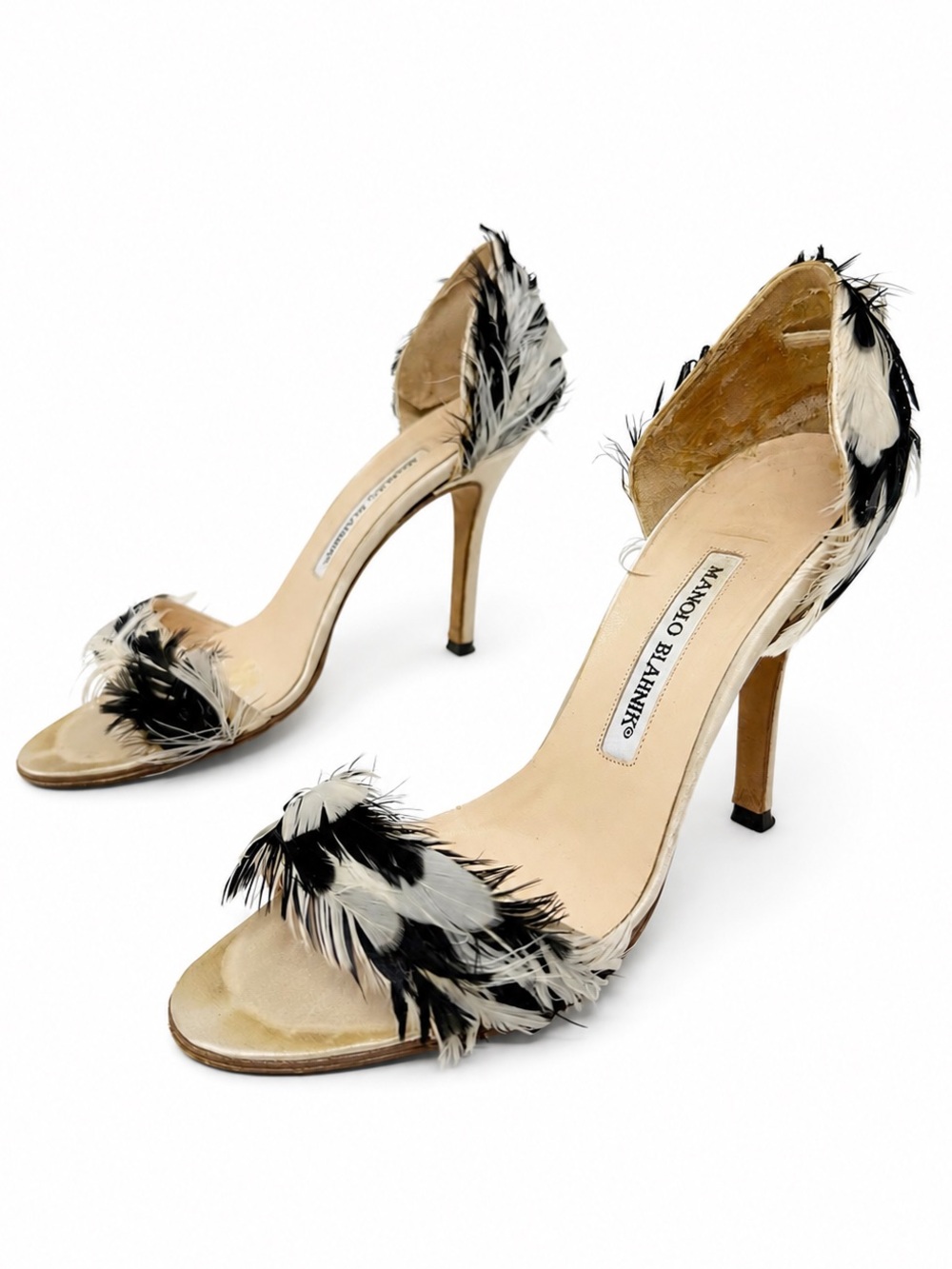 Manolo Blahnik Black White Feather D’Orsay Heels Womens Size EU 36.5